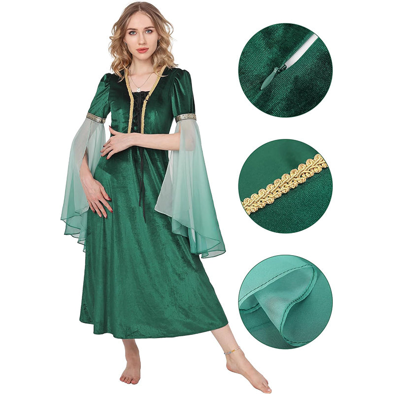 Women Renaissance Dress Elf Fairy Cosplay Green Dress Medieval Victorian Princess Long Dress Ren Faire Woodland Gown Gothic Fairy Velvet Dress For Party Daily Wear