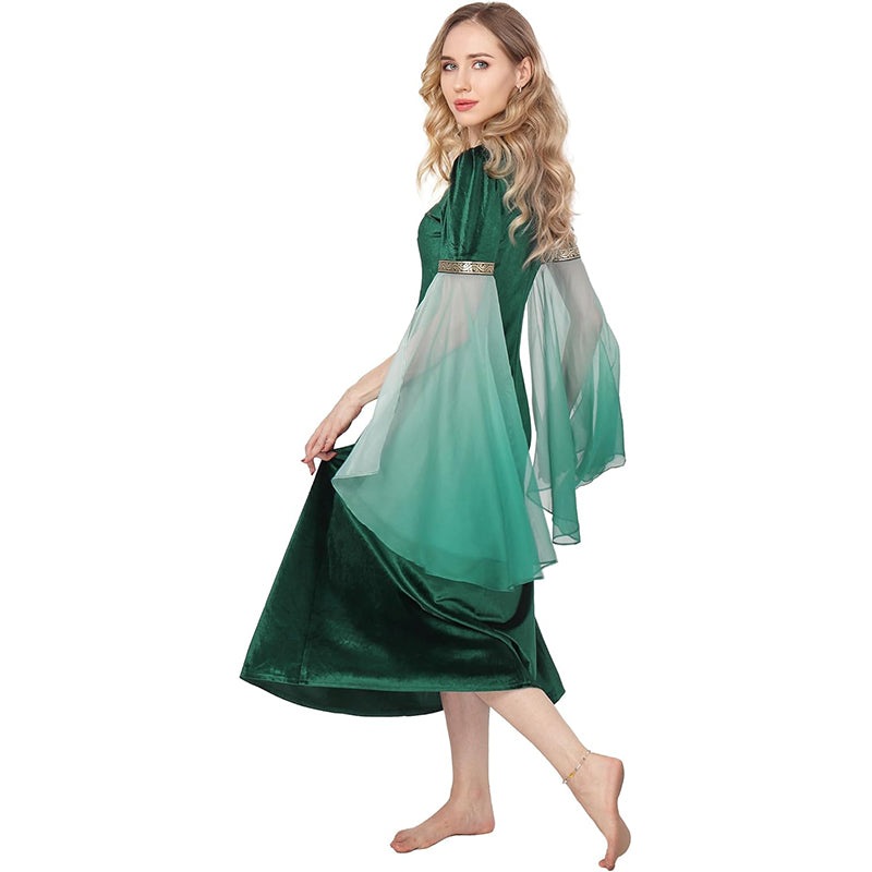 Women Renaissance Dress Elf Fairy Cosplay Green Dress Medieval Victorian Princess Long Dress Ren Faire Woodland Gown Gothic Fairy Velvet Dress For Party Daily Wear