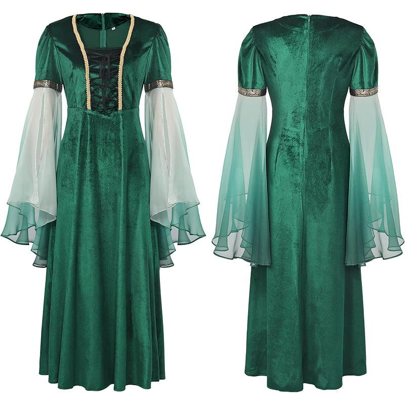 Women Renaissance Dress Elf Fairy Cosplay Green Dress Medieval Victorian Princess Long Dress Ren Faire Woodland Gown Gothic Fairy Velvet Dress For Party Daily Wear