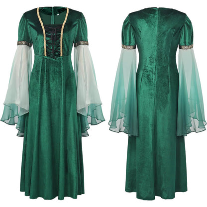 Women Renaissance Dress Elf Fairy Cosplay Green Dress Medieval Victorian Princess Long Dress Ren Faire Woodland Gown Gothic Fairy Velvet Dress For Party Daily Wear