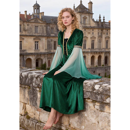 Women Renaissance Dress Elf Fairy Cosplay Green Dress Medieval Victorian Princess Long Dress Ren Faire Woodland Gown Gothic Fairy Velvet Dress For Party Daily Wear