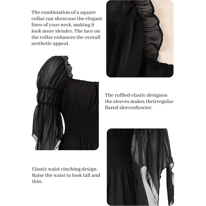 Women Renaissance Dress Pirate Gothic Victorian Black Underdress Medieval Ren Faire Ruffle Elastic Waist Tiered Long Dress For Party Daily Wear