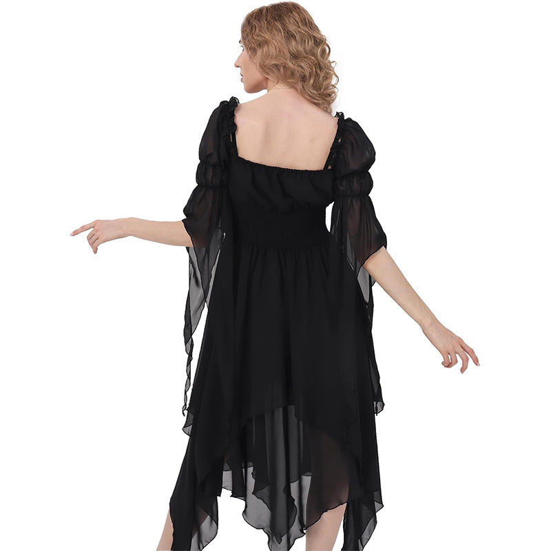 Women Renaissance Dress Pirate Gothic Victorian Black Underdress Medieval Ren Faire Ruffle Elastic Waist Tiered Long Dress For Party Daily Wear