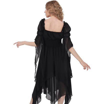 Women Renaissance Dress Pirate Gothic Victorian Black Underdress Medieval Ren Faire Ruffle Elastic Waist Tiered Long Dress For Party Daily Wear