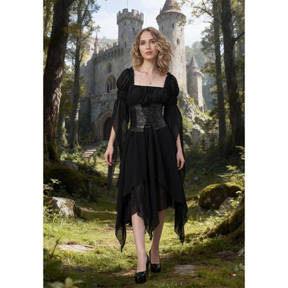 Women Renaissance Dress Pirate Gothic Victorian Black Underdress Medieval Ren Faire Ruffle Elastic Waist Tiered Long Dress For Party Daily Wear