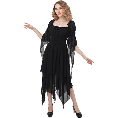 Women Renaissance Dress Pirate Gothic Victorian Black Underdress Medieval Ren Faire Ruffle Elastic Waist Tiered Long Dress For Party Daily Wear