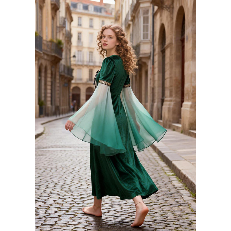 Women Renaissance Dress Elf Fairy Cosplay Green Dress Medieval Victorian Princess Long Dress Ren Faire Woodland Gown Gothic Fairy Velvet Dress For Party Daily Wear