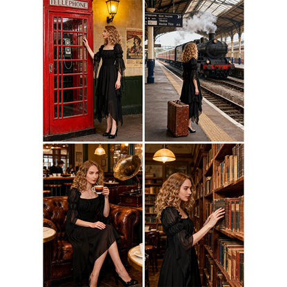 Women Renaissance Dress Pirate Gothic Victorian Black Underdress Medieval Ren Faire Ruffle Elastic Waist Tiered Long Dress For Party Daily Wear