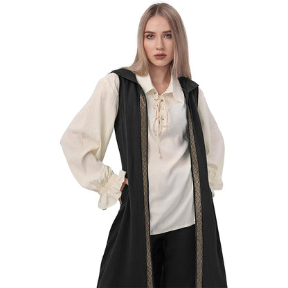 Women Renaissance Long Vest Medieval Hooded Surcoat Ren Faires Tunic Tops Sleeveless Celtic Cosplay Costume Hoods Vest Surcoat