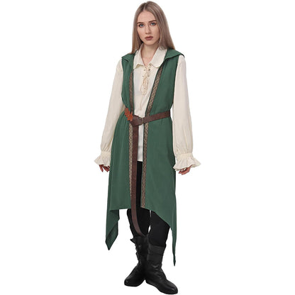 Women Renaissance Long Vest Medieval Hooded Surcoat Ren Faires Tunic Tops Sleeveless Celtic Cosplay Costume Hoods Vest Surcoat