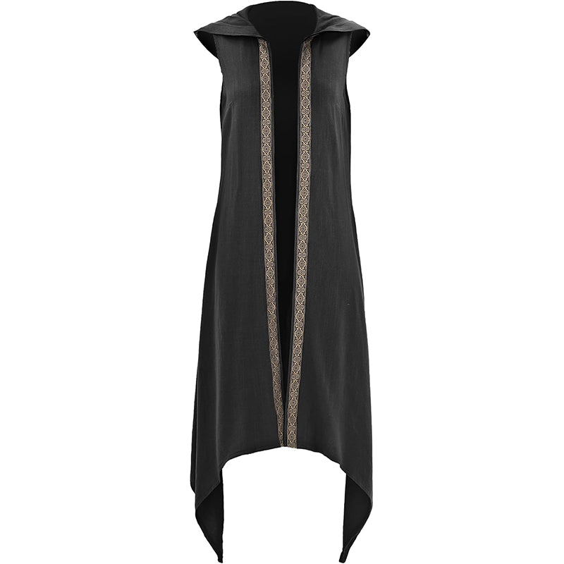 Women Renaissance Long Vest Medieval Hooded Surcoat Ren Faires Tunic Tops Sleeveless Celtic Cosplay Costume Hoods Vest Surcoat