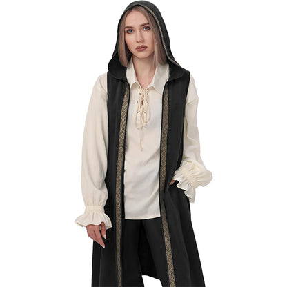 Women Renaissance Long Vest Medieval Hooded Surcoat Ren Faires Tunic Tops Sleeveless Celtic Cosplay Costume Hoods Vest Surcoat