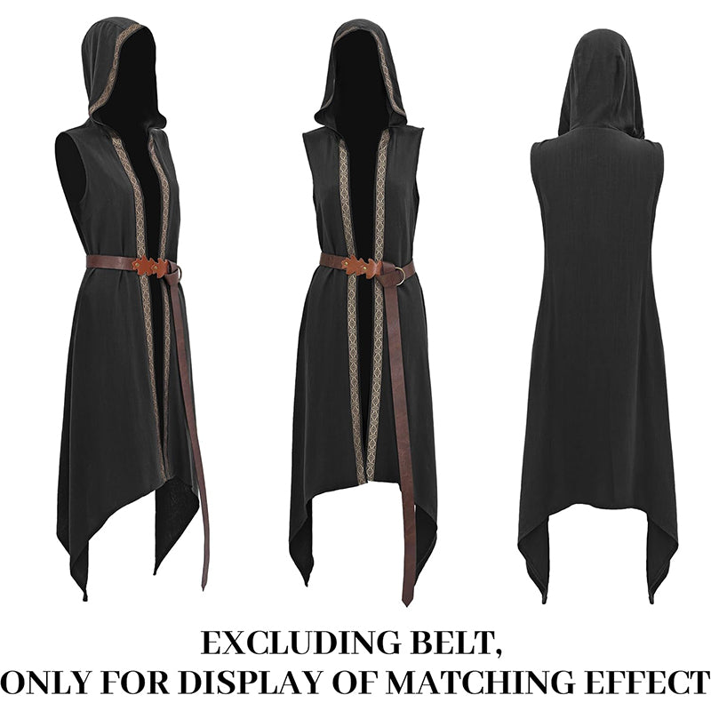 Women Renaissance Long Vest Medieval Hooded Surcoat Ren Faires Tunic Tops Sleeveless Celtic Cosplay Costume Hoods Vest Surcoat