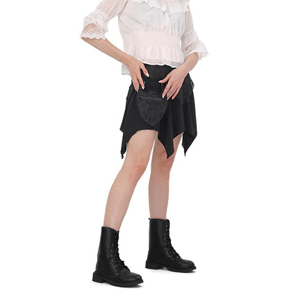 Women Renaissance Skirt Gothic Pirate Short Dress Black Mini Fairy Skirt With Bag Girls Asymmetrical Skirts