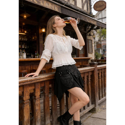 Women Renaissance Skirt Gothic Pirate Short Dress Black Mini Fairy Skirt With Bag Girls Asymmetrical Skirts