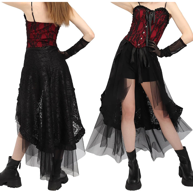 Women Steampunk Tulle Bustle Skirt Gothic Black Tutu Dress With Drawstring Costume Accessories For Halloween Party