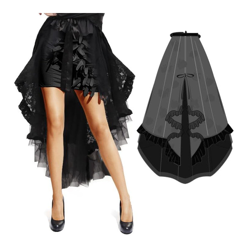 Women Steampunk Tulle Bustle Skirt Gothic Black Tutu Dress With Drawstring Costume Accessories For Halloween Party