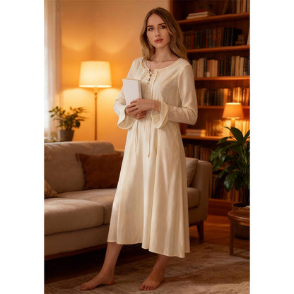 Women Tunic Dress Medieval Long Dress With Long Sleeves Renaissance Embroidery Vintage Beige Skirt Peasant Long Dress Cosplay Costumes