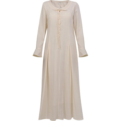 Women Tunic Dress Medieval Long Dress With Long Sleeves Renaissance Embroidery Vintage Beige Skirt Peasant Long Dress Cosplay Costumes