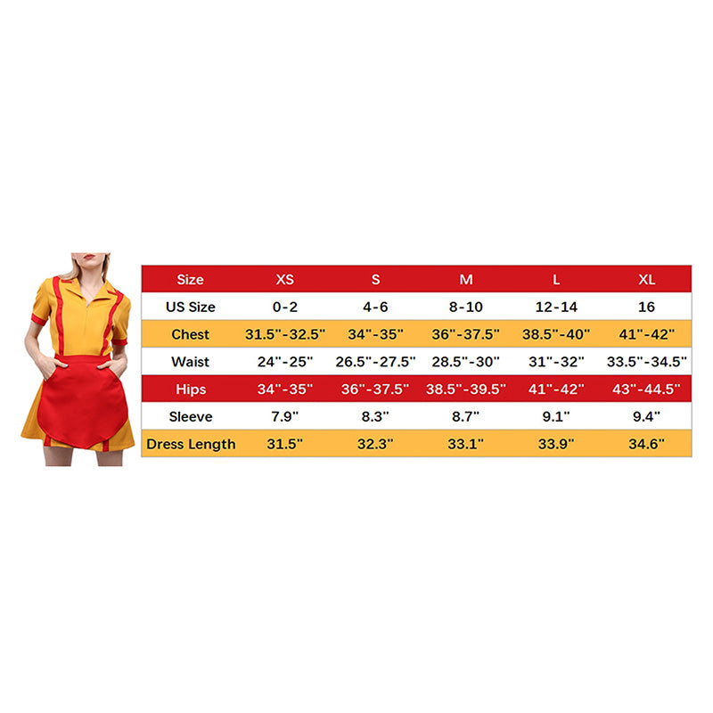 Women Waitress Costume Yellow Uniform Cosplay Dress For Halloween Party Christmas