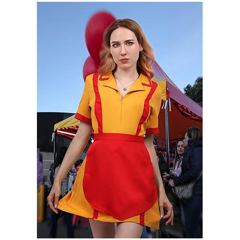 Women Waitress Costume Yellow Uniform Cosplay Dress For Halloween Party Christmas