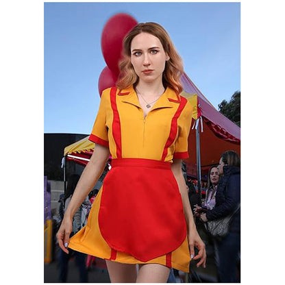 Women Waitress Costume Yellow Uniform Cosplay Dress For Halloween Party Christmas