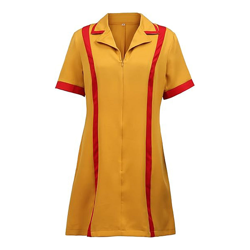 Women Waitress Costume Yellow Uniform Cosplay Dress For Halloween Party Christmas