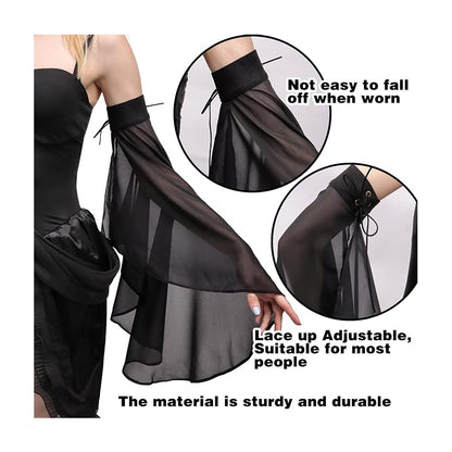 Women Victorian Long Tulle Gloves Gothic Black White Lace Chiffon Detachable Sleeves Vampire Witch Cosplay Costume Accessories