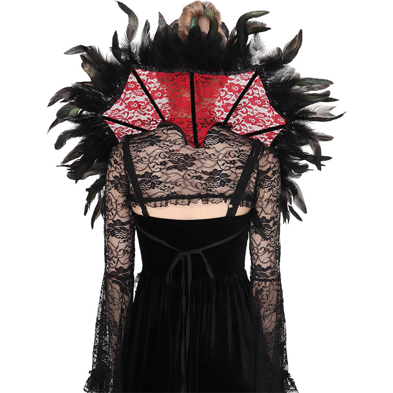 Queen Of Hearts Collar Cape L'VOW Victorian Feather Collar - Gothic Stand-Up Lace Choker For Halloween/Cosplay Gothic Dresses Queen Of Hearts Collar Cape L'VOW Victorian Feather Collar - Gothic Stand-Up Lace Choker For Halloween/Cosplay Gothic Dresses