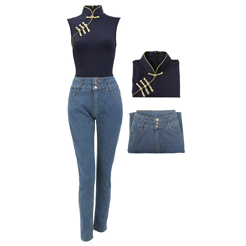 Yuki Tsukumo Women Cosplay Costumes Anime JJK Classical Knot Button Tops Jeans US Size