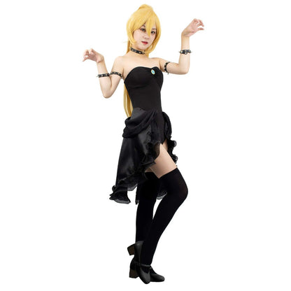 DAZCOS Women US Size Bowsette Cosplay Costume Black Gothic Dress