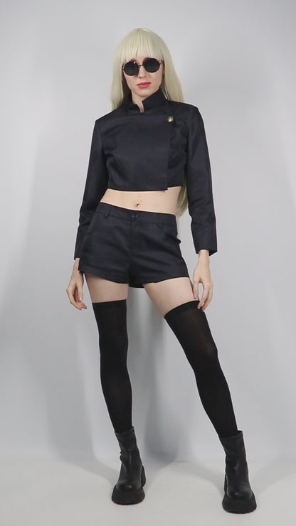 Satoru Cosplay Costume Jacket Shorts Thigh Stockings with Glasses Uniform Women