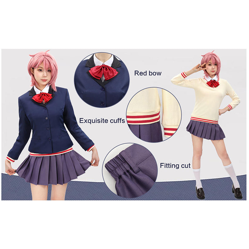 Aira Cosplay Costume School Uniform Skirt Sweater Necktie with Socks Full Set Outfit For Halloween Party