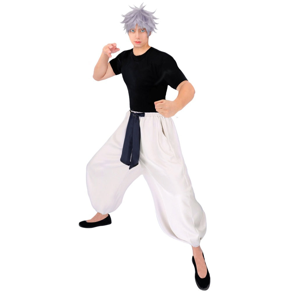 DAZCOS Gojo Satoru/Fushiguro Toji Black Shirt and Grey Baggy Pants with Black Belt