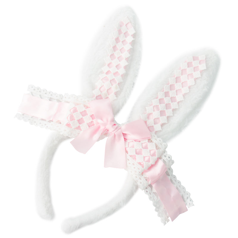 Bunny Lace Headband with Bow Gothic Cosplay Accessory Pink