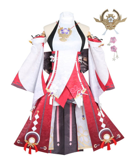 DAZCOS 女性 US サイズ Genshin Impact 八重巫女コスプレ衣装ハロウィン