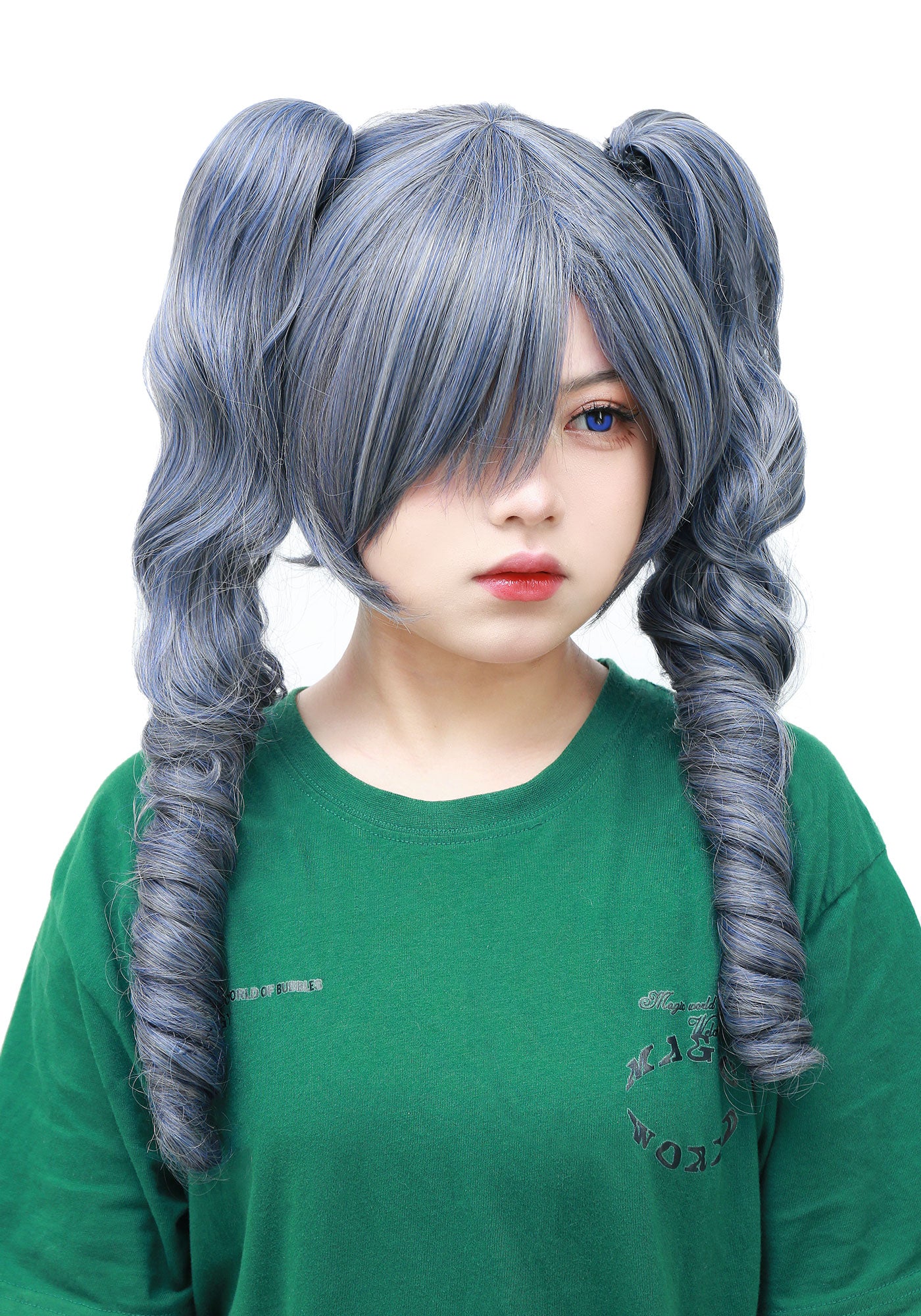 Kuroshitsuji Ciel Phantomhive Cosplay Wig Goth Cute Loli Curly Long Hair Two Pigtails Gray One size