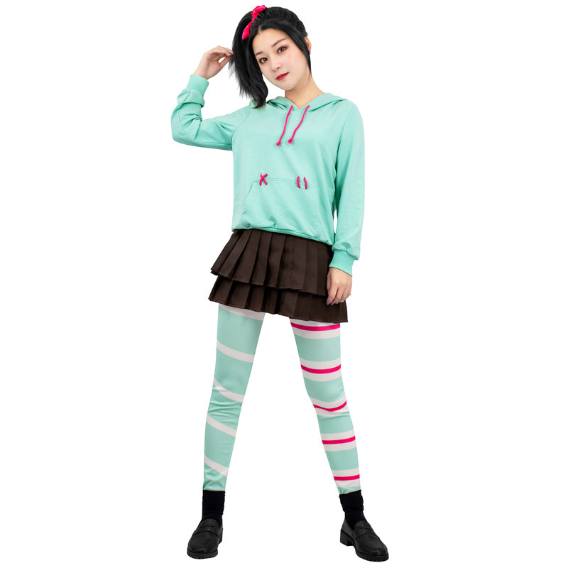 Wreck It Ralph Vanellope Cosplay Costumes Adult Kid Hoodie Skirt Leggings  Outfit