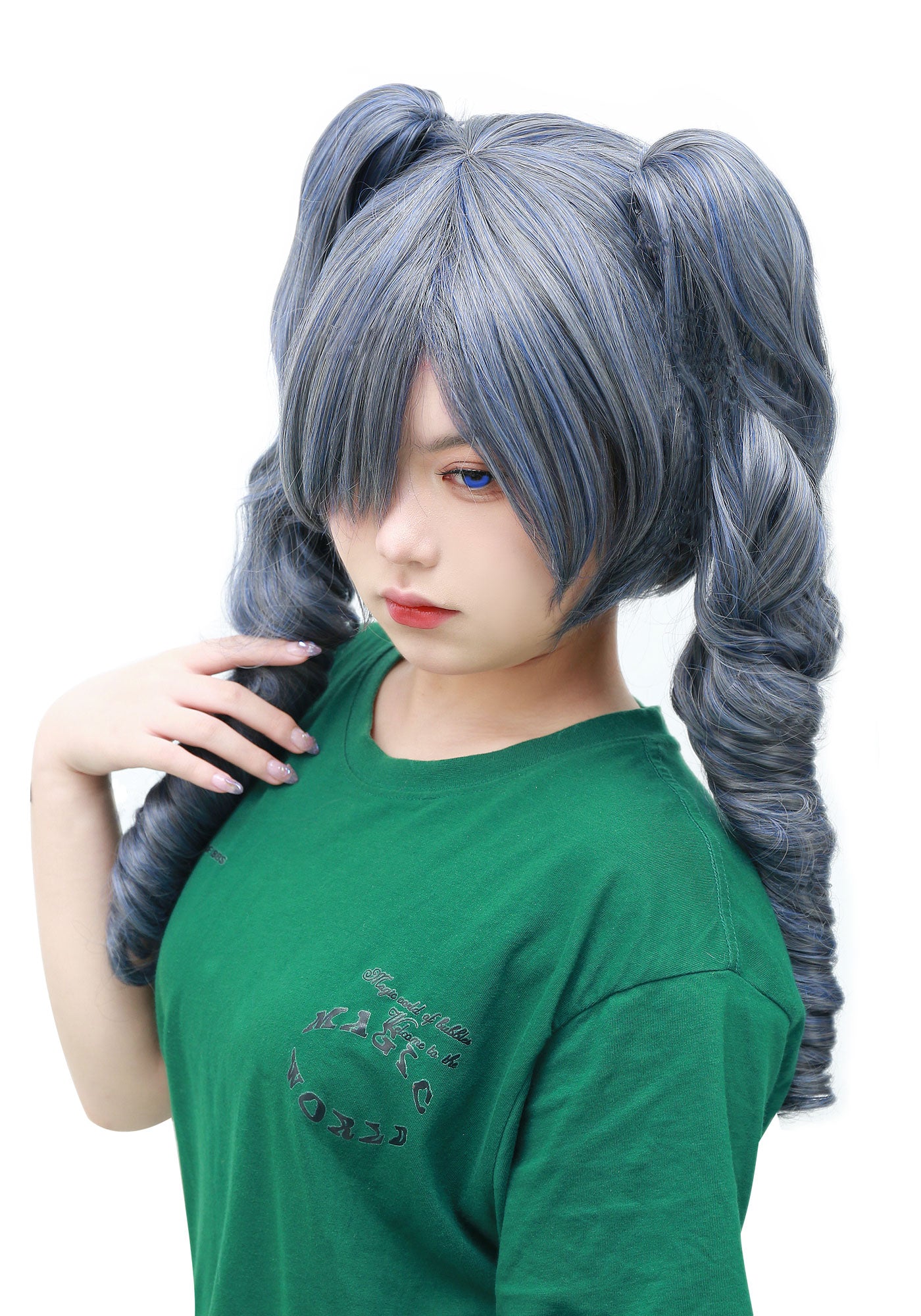 Kuroshitsuji Ciel Phantomhive Cosplay Wig Goth Cute Loli Curly Long Hair Two Pigtails Gray One size