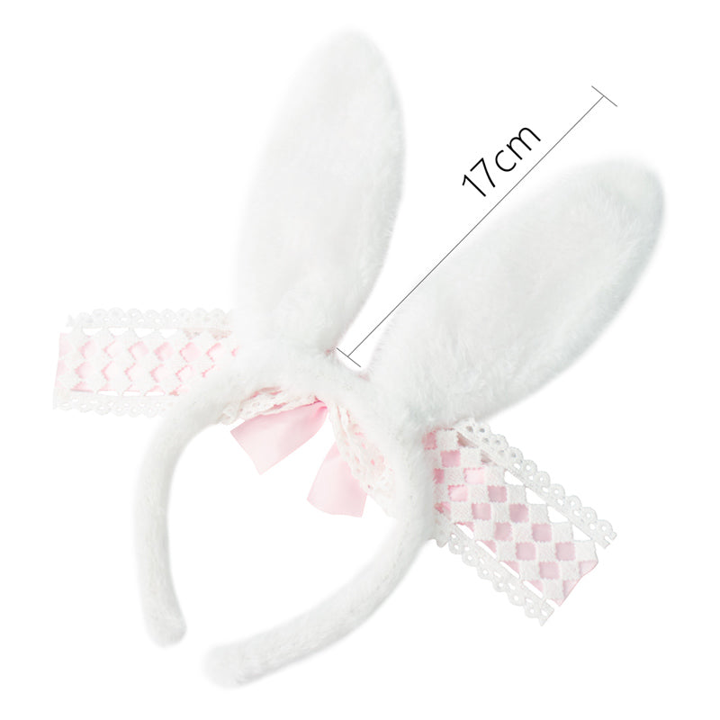 Bunny Lace Headband with Bow Gothic Cosplay Accessory Pink