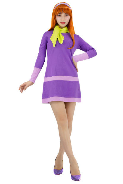 Womens Daphne Cosplay Costume Outfit with Scarf Headband