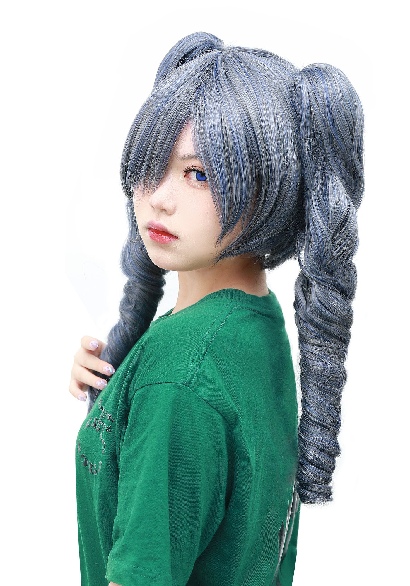 Kuroshitsuji Ciel Phantomhive Cosplay Wig Goth Cute Loli Curly Long Hair Two Pigtails Gray One size