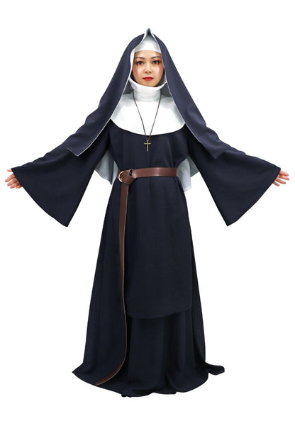 DAZCOS The Nun Cosplay Costume Robe médiévale décente avec foulard et ceinture