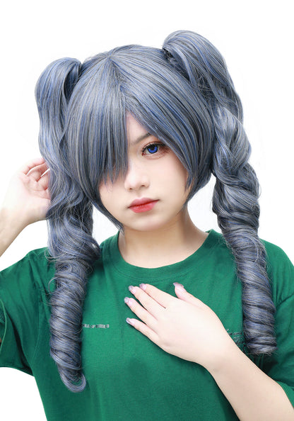Kuroshitsuji Ciel Phantomhive Cosplay perruque Goth mignon Loli cheveux longs bouclés deux nattes gris taille unique