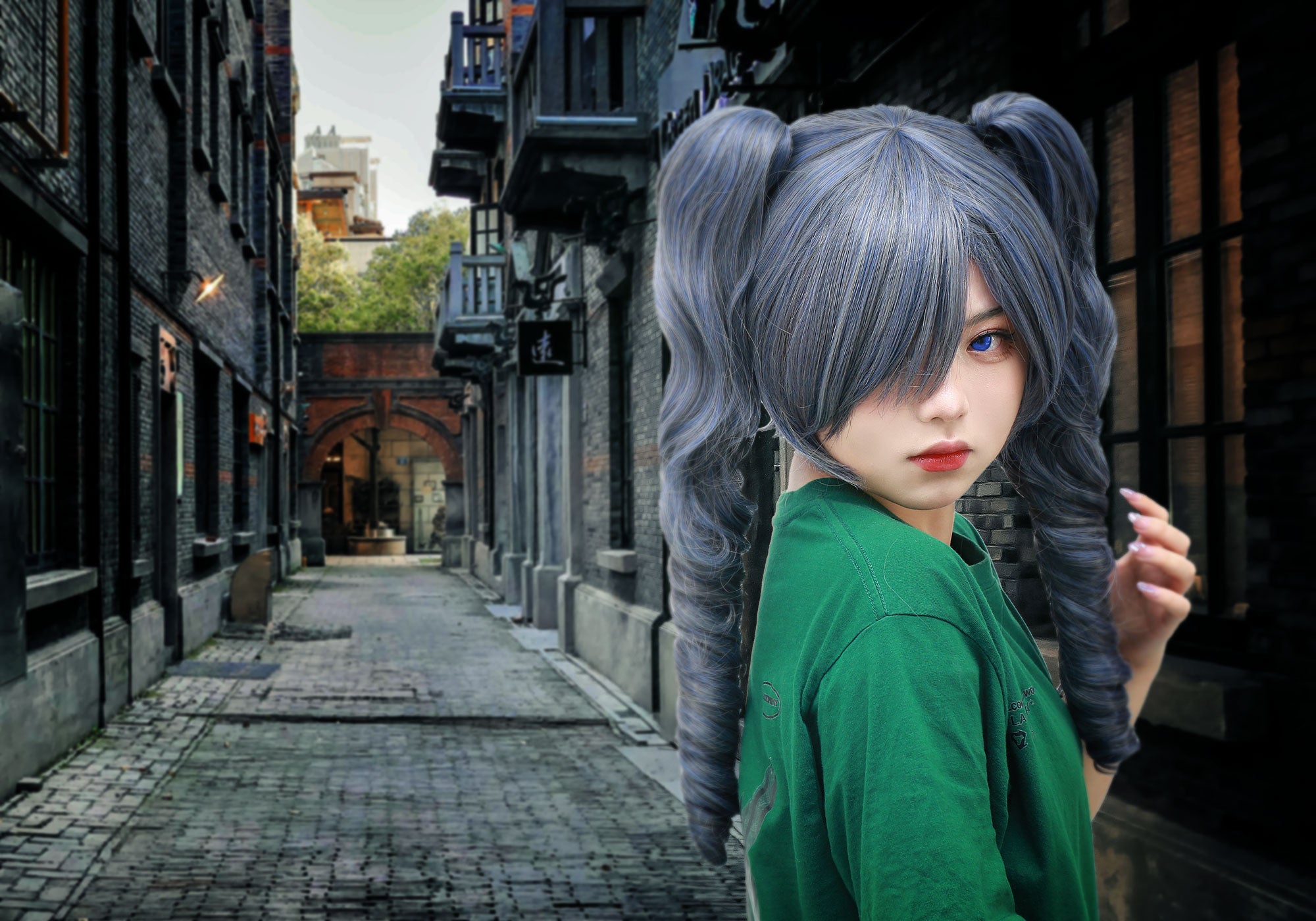 Kuroshitsuji Ciel Phantomhive Cosplay perruque Goth mignon Loli cheveux longs bouclés deux nattes gris taille unique