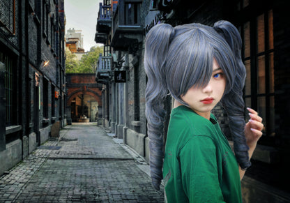 Kuroshitsuji Ciel Phantomhive Cosplay Wig Goth Cute Loli Curly Long Hair Two Pigtails Gray One size