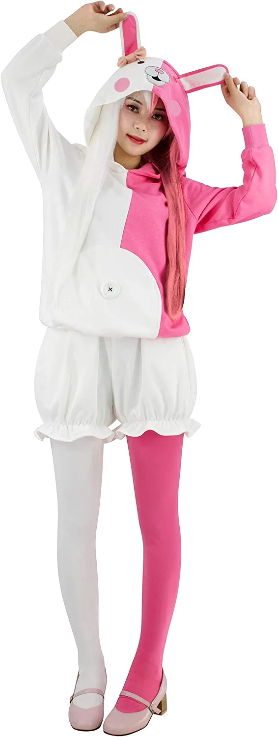 DAZCOS Womens Bear Pajamas Sleepwear Outfit Hoodie Shorts with Stockings/Monomi Cosplay Costume Halloween