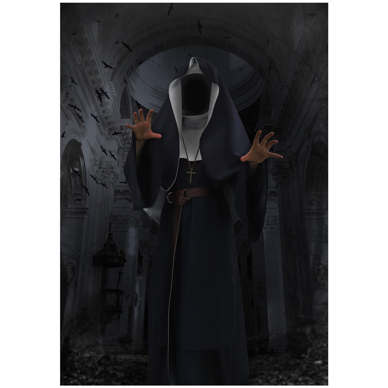 DAZCOS The Nun Cosplay Costume Robe médiévale décente avec foulard et ceinture
