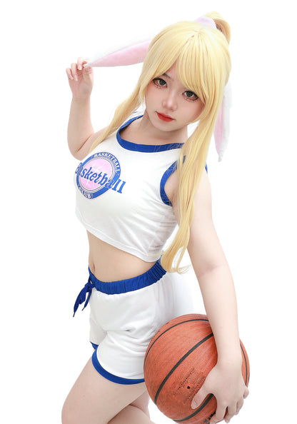DAZCOS Ensemble de costume de sport blanc pour femme avec gilet et short Bunny Basketball Costume