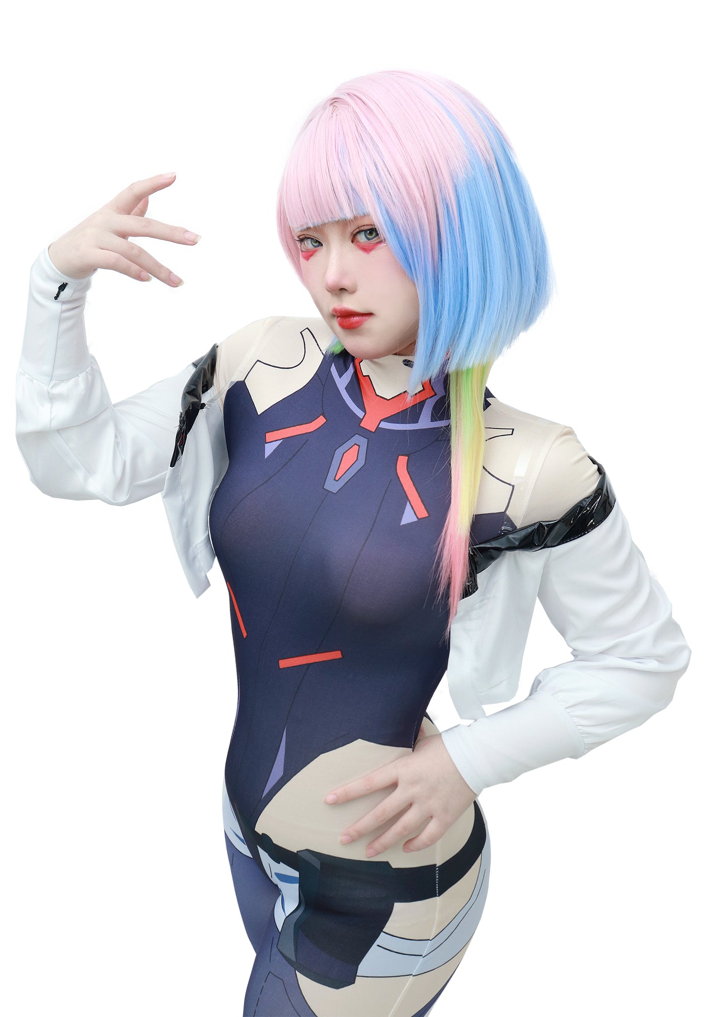 DAZCOS Lucy Cosplay Wig for Women Anime Halloween Costume (Pink-Blue)